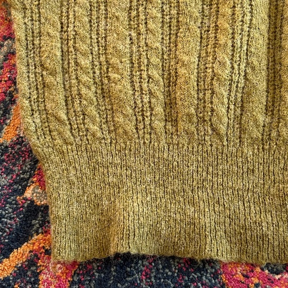 Cider | Women’s Olive Green Short Sleeve Cable Knit Mock Neck Sweater Size 0XL - Picture 13 of 16